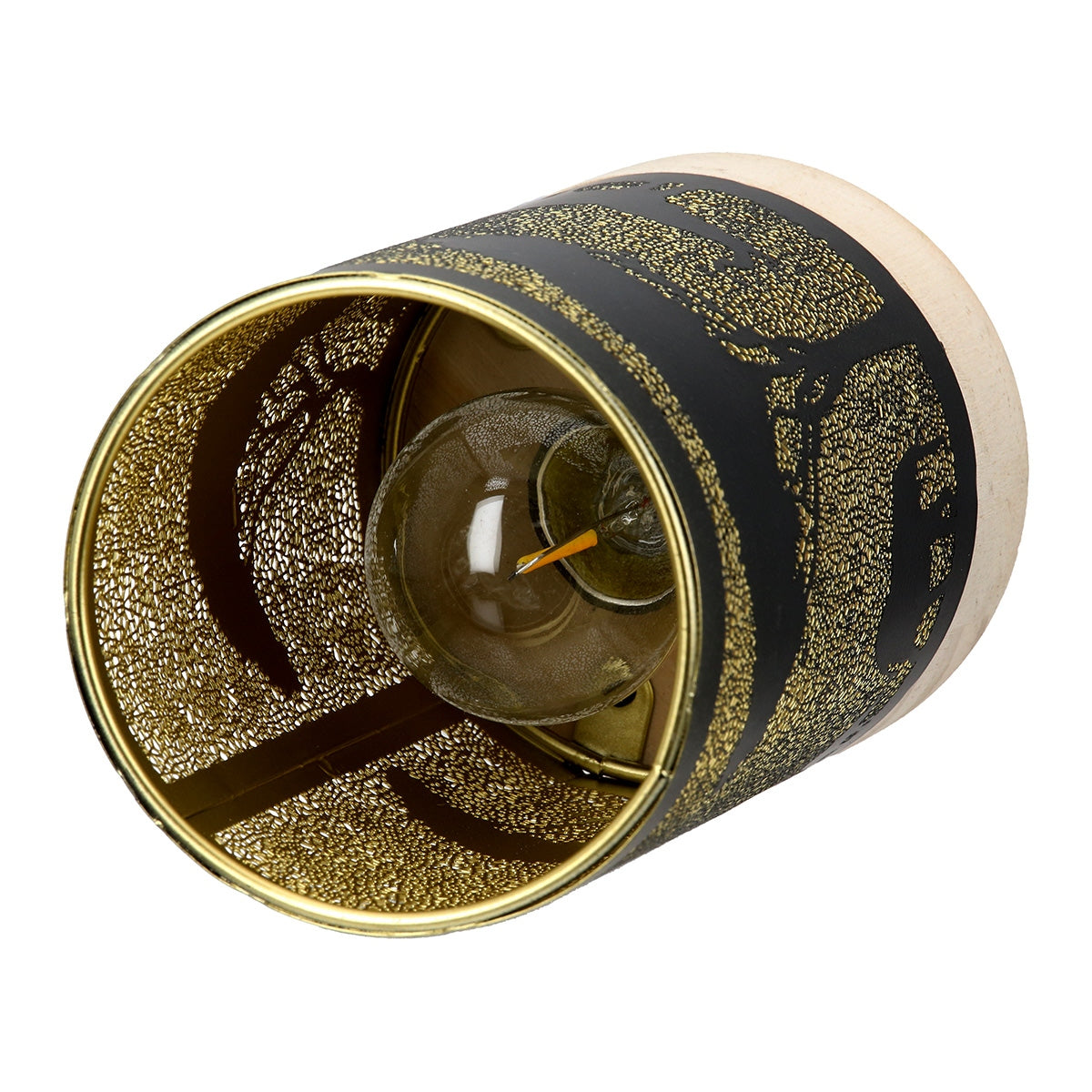 Φανάρι (LED) Κυλινδρικό Μοτίβο Ελέφαντα Μεταλλικό Μαύρο 9x9x15