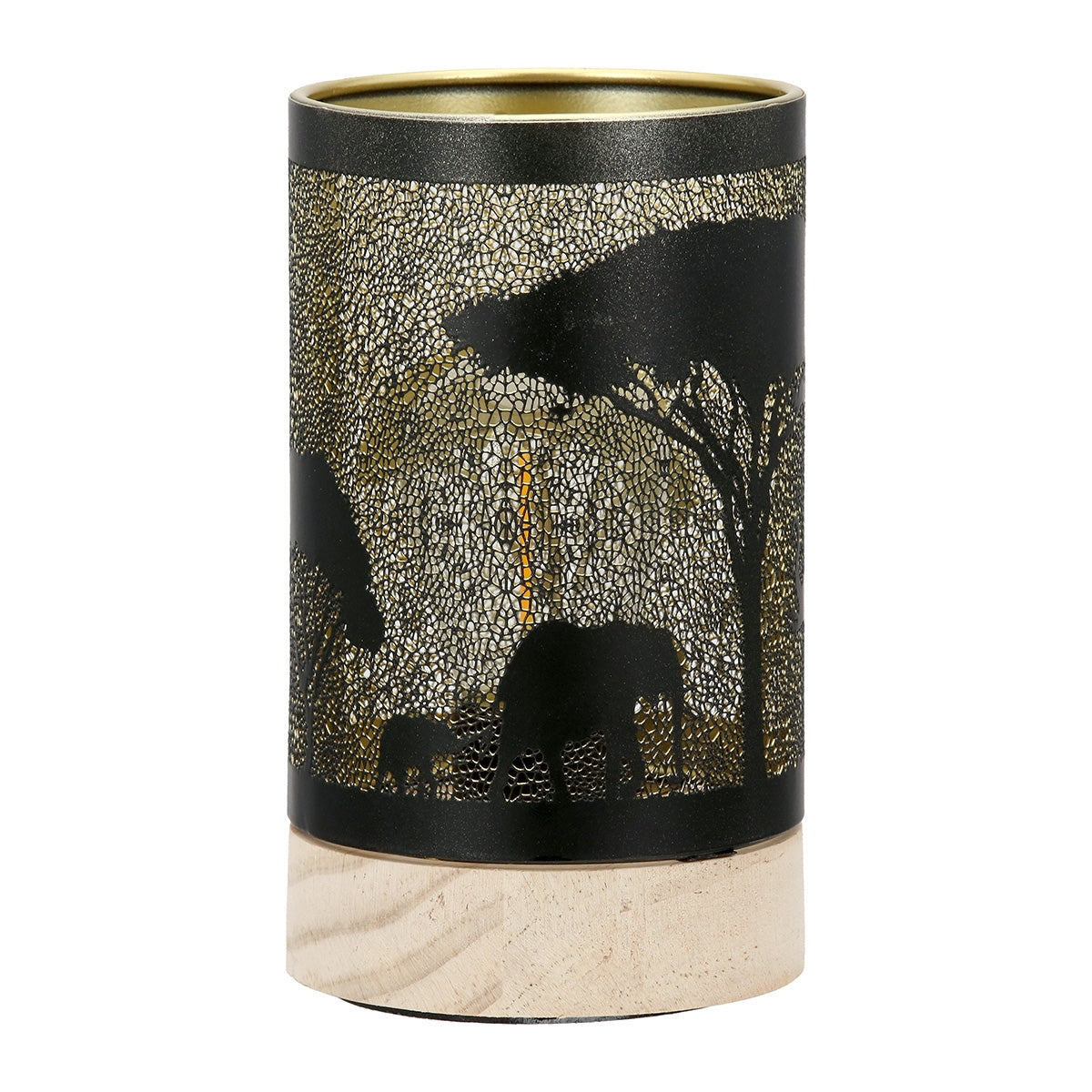Φανάρι (LED) Κυλινδρικό Μοτίβο Ελέφαντα Μεταλλικό Μαύρο 9x9x15