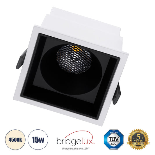 PLUTO-B 60276 Χωνευτό LED Spot Downlight TrimLess Μ10.4xΠ10.4cm 15W 1950lm 38° AC 220-240V IP20 Μ10.4 x Π10.4 x Υ6.5cm - Τετράγωνο - Λευκό με Μαύρο Κάτοπτρο & Anti-Glare HoneyComb - Φυσικό Λευκό 4500K - Bridgelux COB