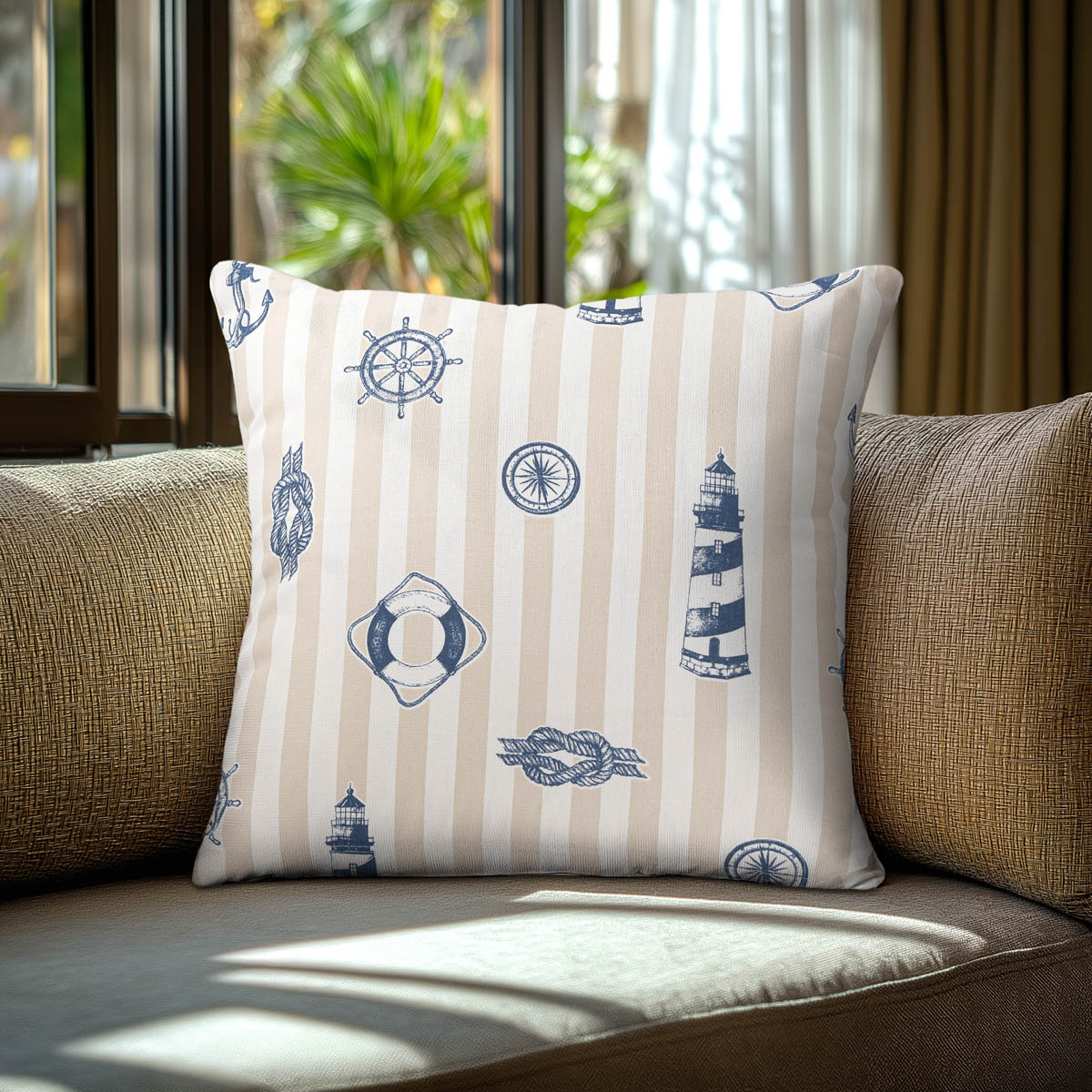 Μαξιλαροθήκη Ναυτικά Σχέδια με Ριγέ Φόντο 40x40εκ
