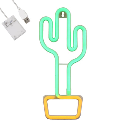 78574 Φωτιστικό Ταμπέλα Φωτεινή Επιγραφή NEON LED Σήμανσης CACTUS 5W με Καλώδιο Τροφοδοσίας USB - Μπαταρίας 3xAAA (Δεν Περιλαμβάνονται) - Πράσινο - Κίτρινο