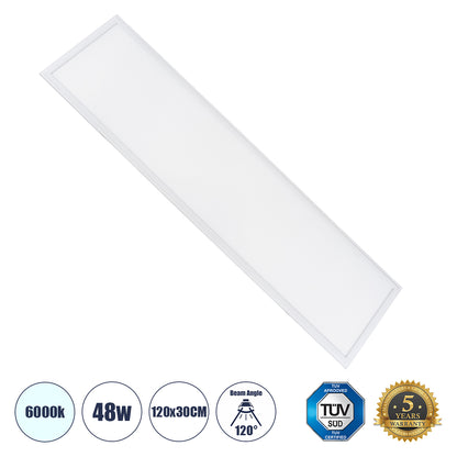 60212 Χωνευτό LED Panel Milky Super Slim 120x30cm 48W 4800lm 120° CRI≥80Ra UGR<19 AC 220-240V IP20 Μ120 x Π30 x Υ1.5cm - Ψυχρό Λευκό 6000K - TÜV Certified Driver