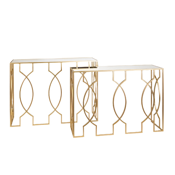 ΚΟΝΣΟΛΑ ΜΕΤΑΛΛΙΚΗ ΧΡΥΣΗ ΕΠΙΦΑΝΕΙΑ ΓΥΑΛΙ ΣΕΤ 2 ΤΜΧ S:101.5x30.5x73.5 L:106.5x35.5x79