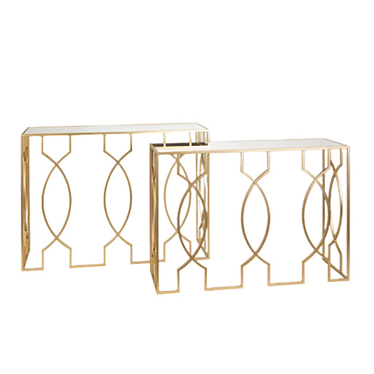 ΚΟΝΣΟΛΑ ΜΕΤΑΛΛΙΚΗ ΧΡΥΣΗ ΕΠΙΦΑΝΕΙΑ ΓΥΑΛΙ ΣΕΤ 2 ΤΜΧ S:101.5x30.5x73.5 L:106.5x35.5x79