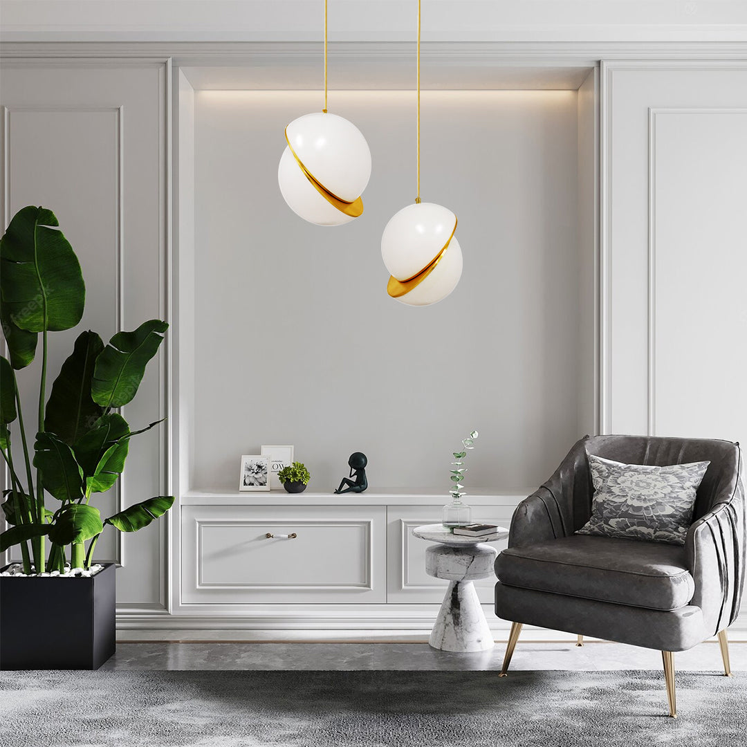 HUDSON 01555 Μοντέρνο Κρεμαστό Φωτιστικό Οροφής με Ντουί 1 x E27 AC 220-240V IP20 - Λευκό & Χρυσό - Μ30 x Π30 x Υ34