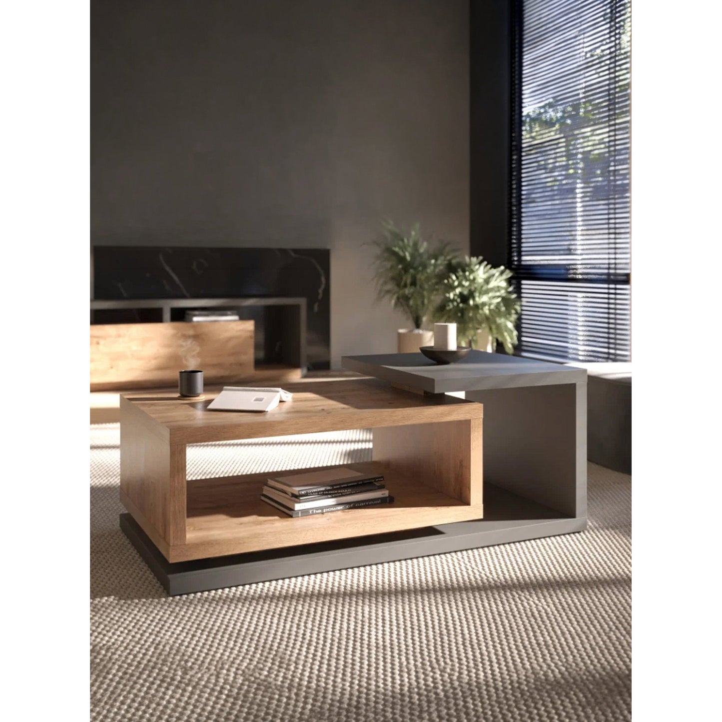 Τραπεζάκι Σαλονιού Bron Plus Φυσικό - Ανθρακί 120x60x40