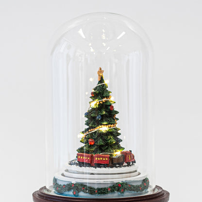 ΓΥΑΛΙΝΟΣ ΘΟΛΟΣ ΜΕ ΦΩΤΙΖΟΜΕΝΟ ΔΕΝΤΡΟ ΣΤΟ ΕΣΩΤΕΡΙΚΟ ΤΟΥ ΜΠΑΤΑΡΙΑΣ LED ΜΕ ΜΟΥΣΙΚΗ ΚΑΙ ΚΙΝΗΣΗ 14x14x20