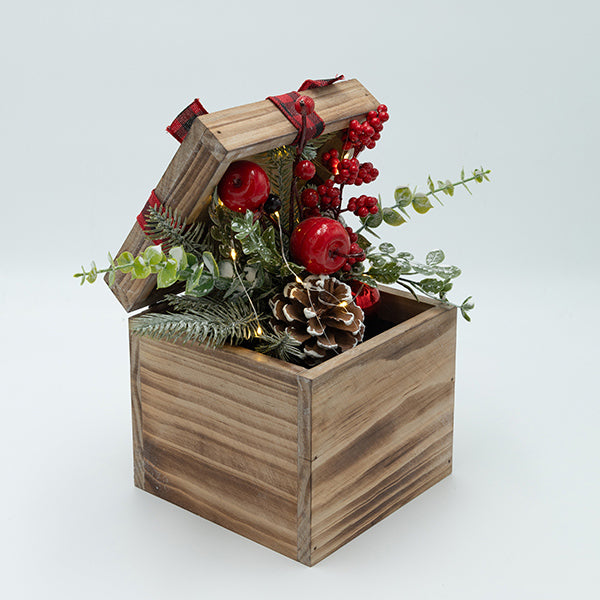 ΞΥΛΙΝΟ ΚΟΥΤΙ ΜΕ ΧΡΙΣΤΟΥΓΕΝΝΙΑΤΙΚΗ ΔΙΑΚΟΣΜΙΣΗ ΦΩΤΙΖΟΜΕΝΟ 18x15x26