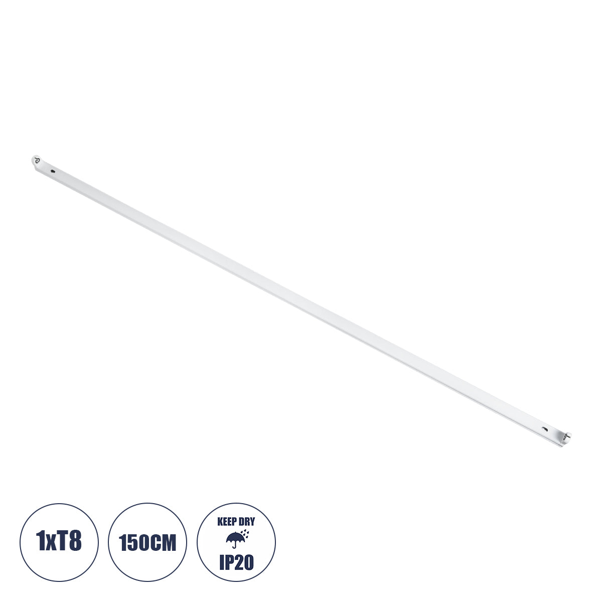 TUBATO 60150 Μεταλλικό Σκαφάκι για 1 x Λάμπα 150CM T8 G13 LED AC 220-240V IP20 Μ150 x Π3.4 x Υ4.3cm