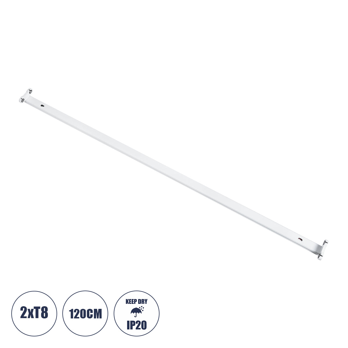 TUBATO 60153 Μεταλλικό Σκαφάκι για 2 x Λάμπες 120CM T8 G13 LED AC 220-240V IP20 Μ120 x Π7.2 x Υ4cm