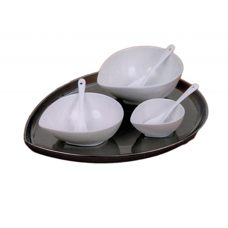 Ορντεβιέρα Πορσελάνης 3 Θέσεων σε Κεραμικό Ασημί Δίσκο 34x25εκ