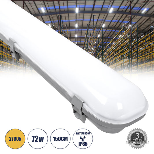 60178 LED Γραμμικό Βιομηχανικό Φωτιστικό Tri-Proof 150cm 72W 8162lm 120° AC 220-240V Αδιάβροχο IP65 Μ150 x Π10,5 x Υ8cm Θερμό Λευκό 2700K