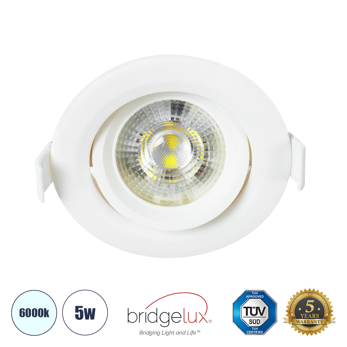 DE VALERA 60182 Χωνευτό Κινούμενο Downlight Σποτ LED 5W 500lm 60° AC 220-240V IP20 Ψυχρό Λευκό 6000K - Bridgelux SMD Chip & TÜV SÜD Driver - Λευκό Ματ - Μ9 x Π9 x Υ4 / Q8