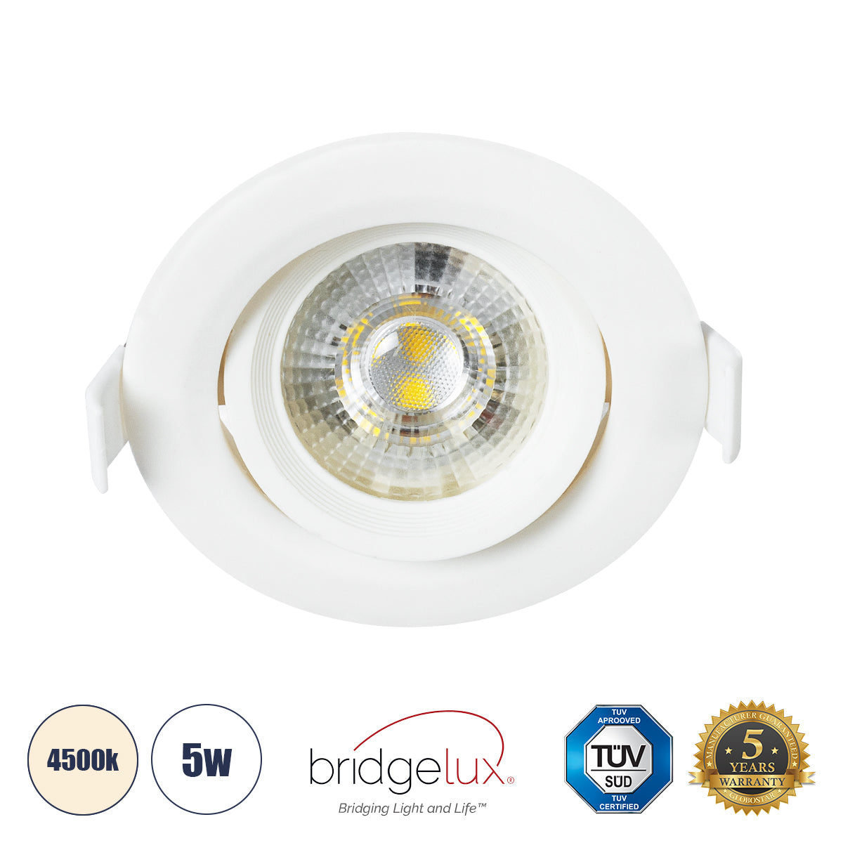 DE VALERA 60183 Χωνευτό Κινούμενο Downlight Σποτ LED 5W 485lm 60° AC 220-240V IP20 Φυσικό Λευκό 4500K - Bridgelux SMD Chip & TÜV SÜD Driver - Λευκό Ματ - Μ9 x Π9 x Υ4 / Q8