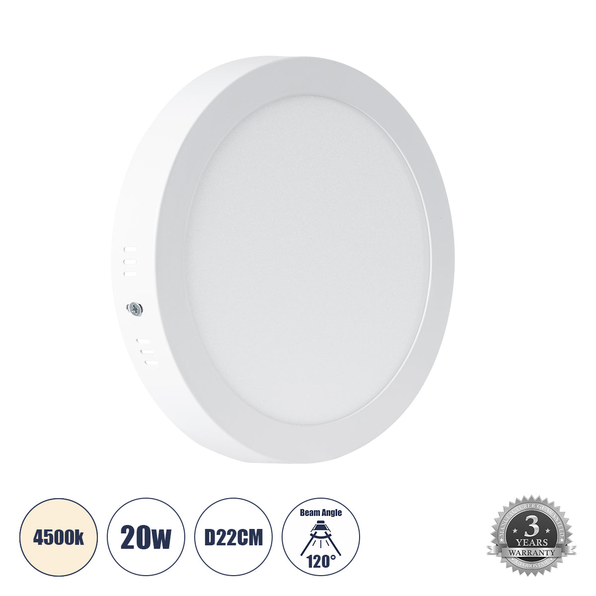 60201 Εξωτερικό LED Panel Φ22cm 20W 2120lm 120° AC 220-240V IP20 Φ22.2 x Υ3cm Φυσικό Λευκό 4500K