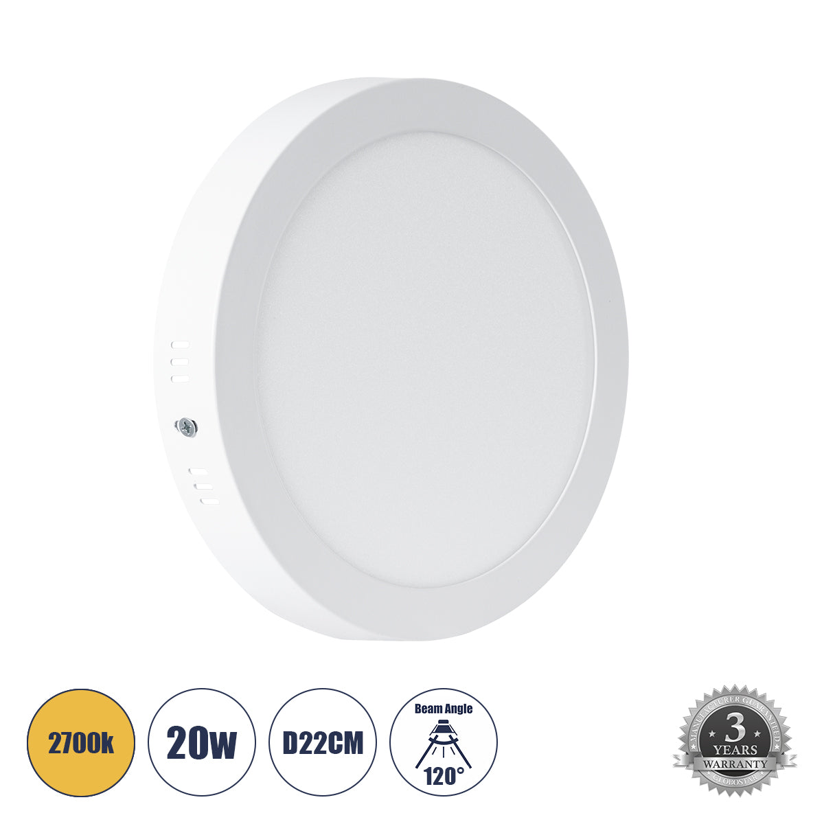 60202 Εξωτερικό LED Panel Φ22cm 20W 2060lm 120° AC 220-240V IP20 Φ22.2 x Υ3cm Θερμό Λευκό 2700K