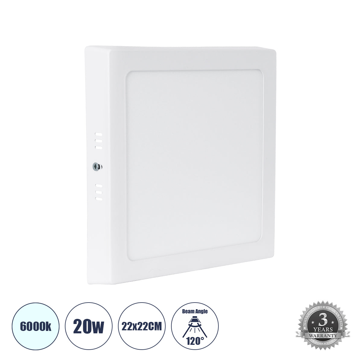 60203 Εξωτερικό LED Panel 22x22cm 20W 2180lm 120° AC 220-240V IP20 Μ22 x Π22 x Υ3cm Ψυχρό Λευκό 6000K