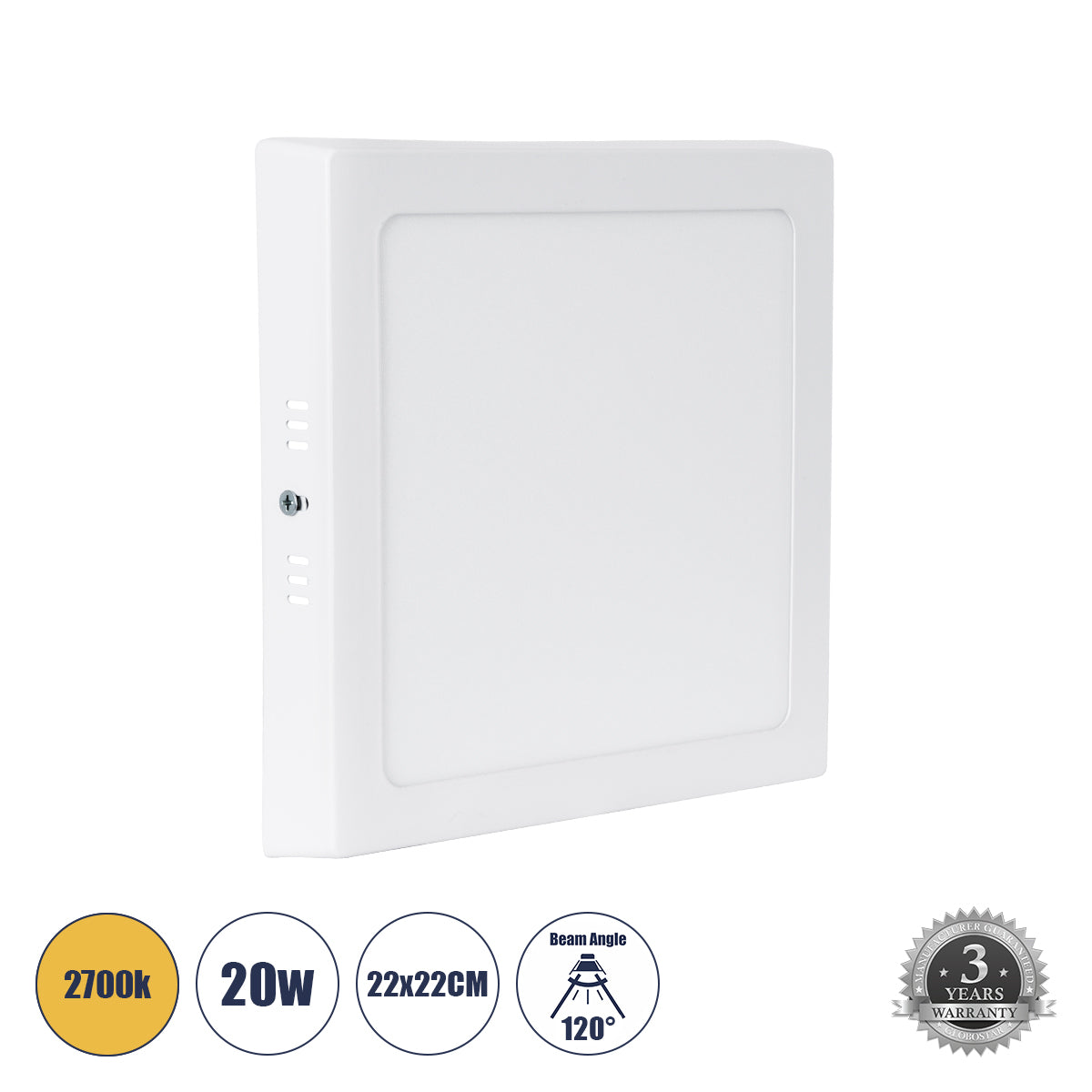 60205 Εξωτερικό LED Panel 22x22cm 20W 2060lm 120° AC 220-240V IP20 Μ22 x Π22 x Υ3cm Θερμό Λευκό 2700K