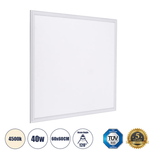PANELETI 60207 Χωνευτό Panel Οροφής 60x60 LED 40W 3800lm 120° UGR<19 AC 220-240V IP20 Φυσικό Λευκό 4500K - Lumileds SMD Chip & TÜV SÜD Driver - Λευκό Γαλακτερό - Μ60 x Π60 x Υ1.5 / Q56 x 56