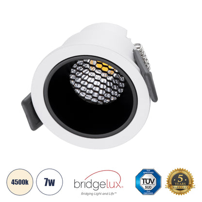 PLUTO-S 60246 Recessed Downlight Spot with Honeycomb Anti Glare Reflector LED 7W 910lm 38° AC 220-240V IP20 Natural White 4500K - Bridgelux COB Chip & TÜV SÜD Driver - White & Matte Black - L6.4 x W6.4 x H4.9 / Φ5.5