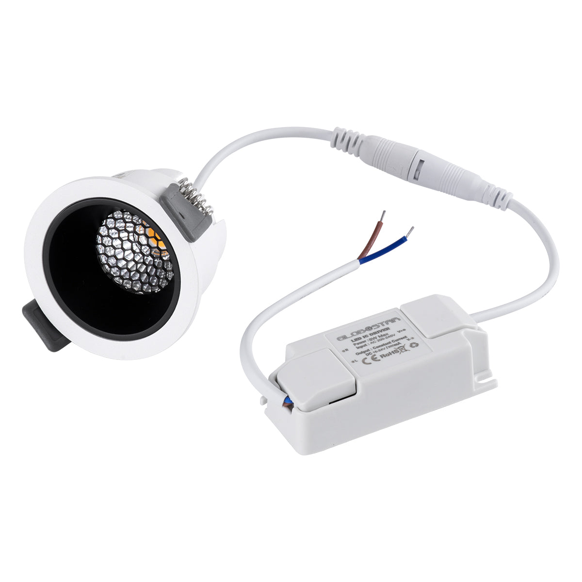 PLUTO-S 60246 Recessed Downlight Spot with Honeycomb Anti Glare Reflector LED 7W 910lm 38° AC 220-240V IP20 Natural White 4500K - Bridgelux COB Chip & TÜV SÜD Driver - White & Matte Black - L6.4 x W6.4 x H4.9 / Φ5.5