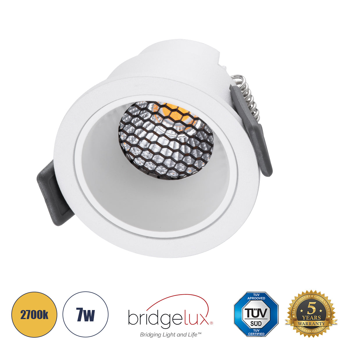 PLUTO-S 60249 Χωνευτό Downlight Σποτ με Honeycomb Anti Glare Reflector LED 7W 875lm 38° AC 220-240V IP20 Θερμό Λευκό 2700K - Bridgelux COB Chip & TÜV SÜD Driver - Λευκό Ματ - Μ6.4 x Π6.4 x Υ4.9 / Q5.5