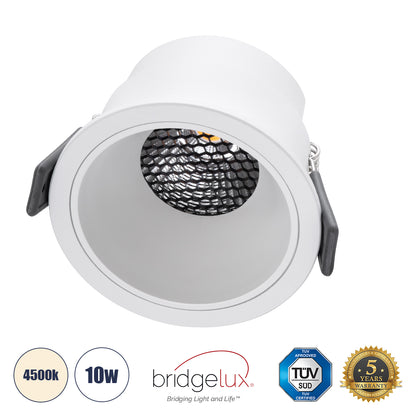 PLUTO-M 60254 Recessed Downlight Spot with Honeycomb Anti Glare Reflector LED 10W 1300lm 38° AC 220-240V IP20 Natural White 4500K - Bridgelux COB Chip & TÜV SÜD Driver - Matte White - L8.4 x W8.4 x H5.9 / Q7.5