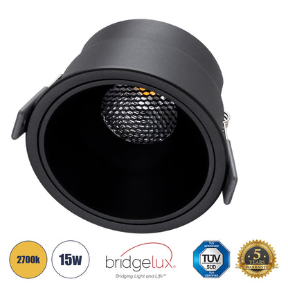 PLUTO-B 60263 Recessed Downlight Spot with Honeycomb Anti-Glare Reflector LED 15W 1875lm 38° AC 220-240V IP20 Warm White 2700K - Bridgelux COB Chip & TÜV SÜD Driver - Matte Black - L10.4 x W10.4 x H6.5 / Q9.5