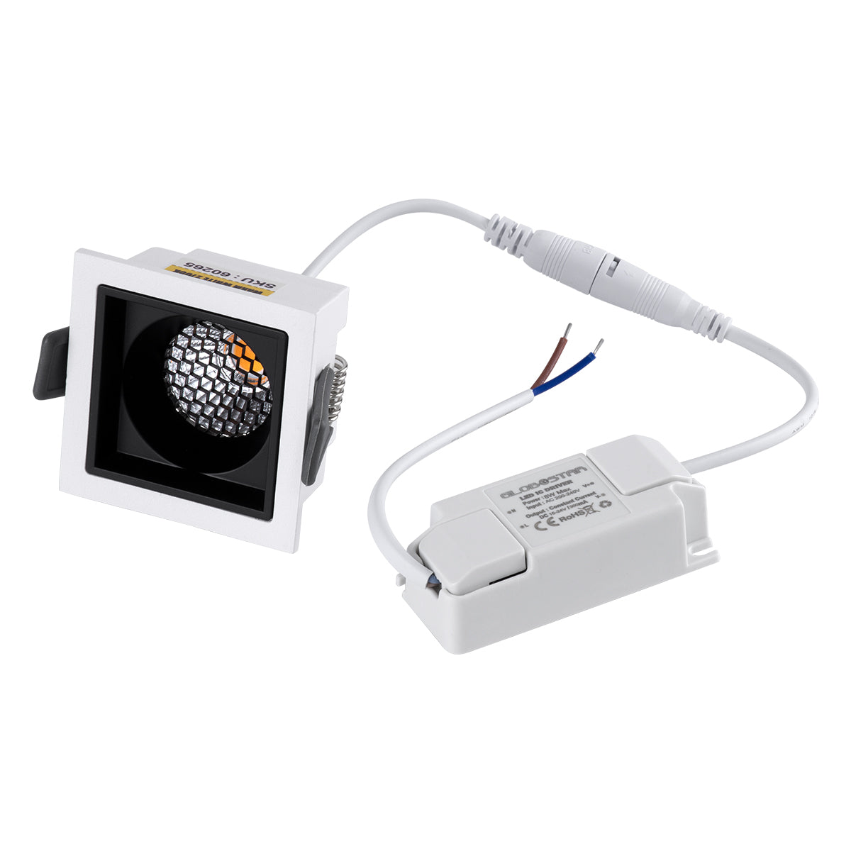 PLUTO-S 60265 Χωνευτό LED Spot Downlight TrimLess Μ6.4xΠ6.4cm 7W 875lm 38° AC 220-240V IP20 Μ6.4 x Π6.4 x Υ4.9cm - Τετράγωνο - Λευκό με Μαύρο Κάτοπτρο & Anti-Glare HoneyComb - Θερμό Λευκό 2700K - Bridgelux COB