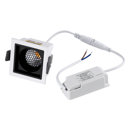 PLUTO-S 60265 Χωνευτό LED Spot Downlight TrimLess Μ6.4xΠ6.4cm 7W 875lm 38° AC 220-240V IP20 Μ6.4 x Π6.4 x Υ4.9cm - Τετράγωνο - Λευκό με Μαύρο Κάτοπτρο & Anti-Glare HoneyComb - Θερμό Λευκό 2700K - Bridgelux COB