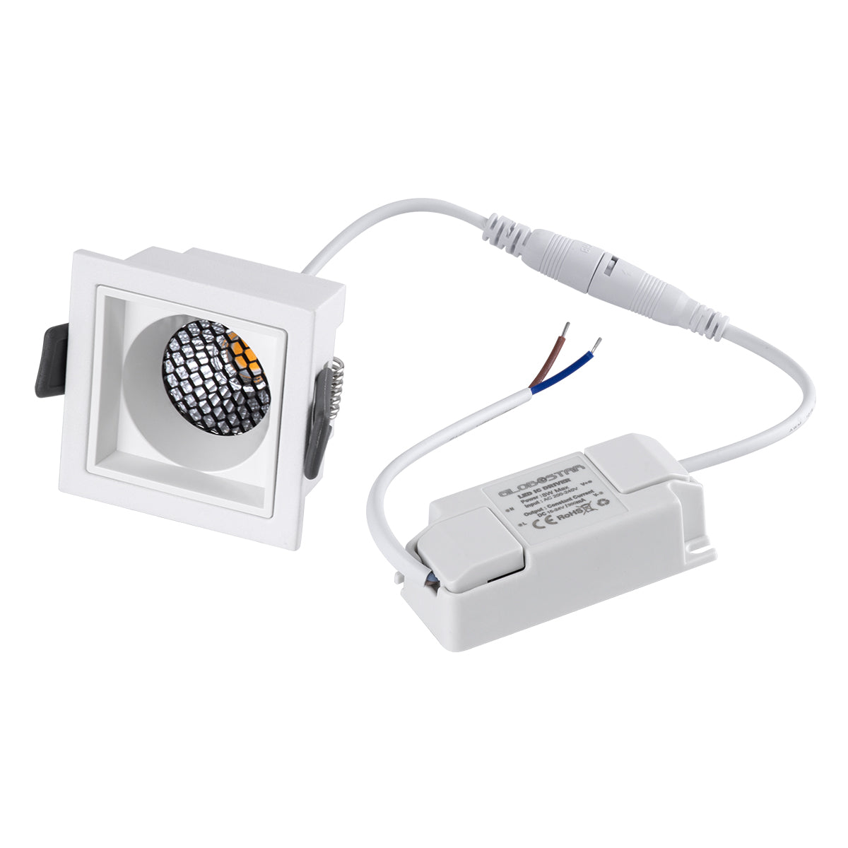 PLUTO-S 60267 Recessed Downlight Spot with Honeycomb Anti Glare Reflector LED 7W 875lm 38° AC 220-240V IP20 Warm White 2700K - Bridgelux COB Chip & TÜV SÜD Driver - Matte White - L6.4 x W6.4 x H4.9 / Q5.5 x 5.5