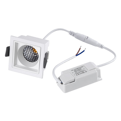 PLUTO-S 60267 Recessed Downlight Spot with Honeycomb Anti Glare Reflector LED 7W 875lm 38° AC 220-240V IP20 Warm White 2700K - Bridgelux COB Chip & TÜV SÜD Driver - Matte White - L6.4 x W6.4 x H4.9 / Q5.5 x 5.5
