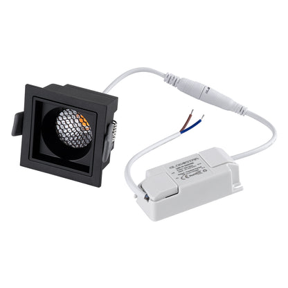 PLUTO-S 60269 Χωνευτό LED Spot Downlight TrimLess Μ6.4xΠ6.4cm 7W 875lm 38° AC 220-240V IP20 Μ6.4 x Π6.4 x Υ4.9cm - Τετράγωνο - Μαύρο & Anti-Glare HoneyComb - Θερμό Λευκό 2700K - Bridgelux COB