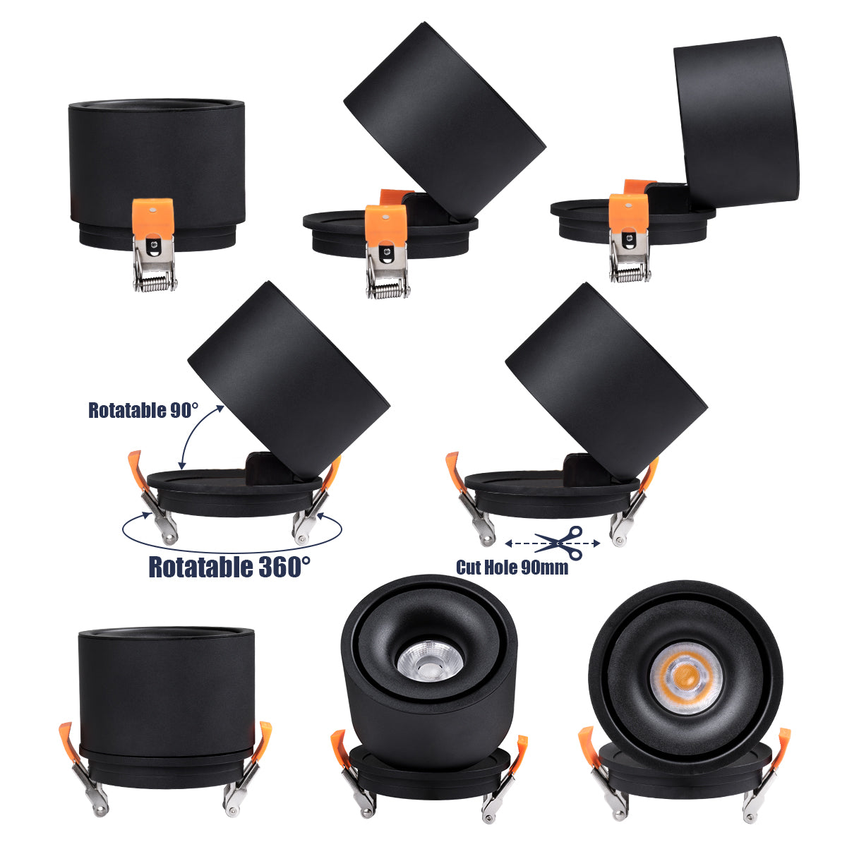 OMEGA-R 60296 Χωνευτό LED Spot Downlight TrimLess Φ10cm 12W 1560lm 36° AC 220-240V IP20 Φ10 x Υ8.2cm - Στρόγγυλο - Μαύρο - Φυσικό Λευκό 4500K - Bridgelux COB