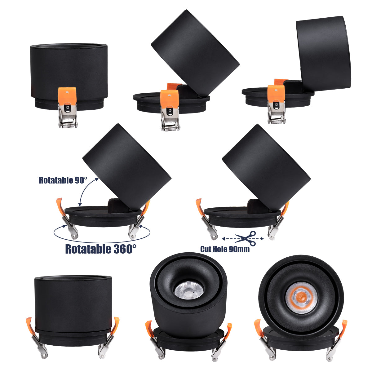 OMEGA-R 60297 Χωνευτό LED Spot Downlight TrimLess Φ10cm 12W 1500lm 36° AC 220-240V IP20 Φ10 x Υ8.2cm - Στρόγγυλο - Μαύρο - Θερμό Λευκό 2700K - Bridgelux COB