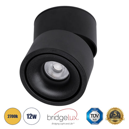 OMEGA-S 60301 Κινούμενο Downlight Σποτ LED 12W 1500lm 36° AC 220-240V IP20 Θερμό Λευκό 2700K - Bridgelux COB Chip & TÜV SÜD Driver - Μαύρο Ματ - Μ10 x Π10 x Υ10.5