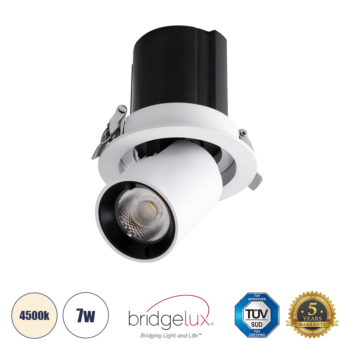 VIRGO-S 60302 Χωνευτό LED Spot Downlight TrimLess Φ9cm 7W 910lm 36° AC 220-240V IP20 Φ9cm x Υ9cm - Στρόγγυλο - Λευκό με Μαύρο Κάτοπτρο - Φυσικό Λευκό 4500K - Bridgelux COB