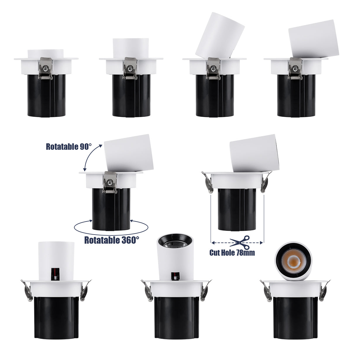 VIRGO-S 60303 Χωνευτό LED Spot Downlight TrimLess Φ9cm 7W 875lm 36° AC 220-240V IP20 Φ9cm x Υ9cm - Στρόγγυλο - Λευκό με Μαύρο Κάτοπτρο - Θερμό Λευκό 2700K - Bridgelux COB