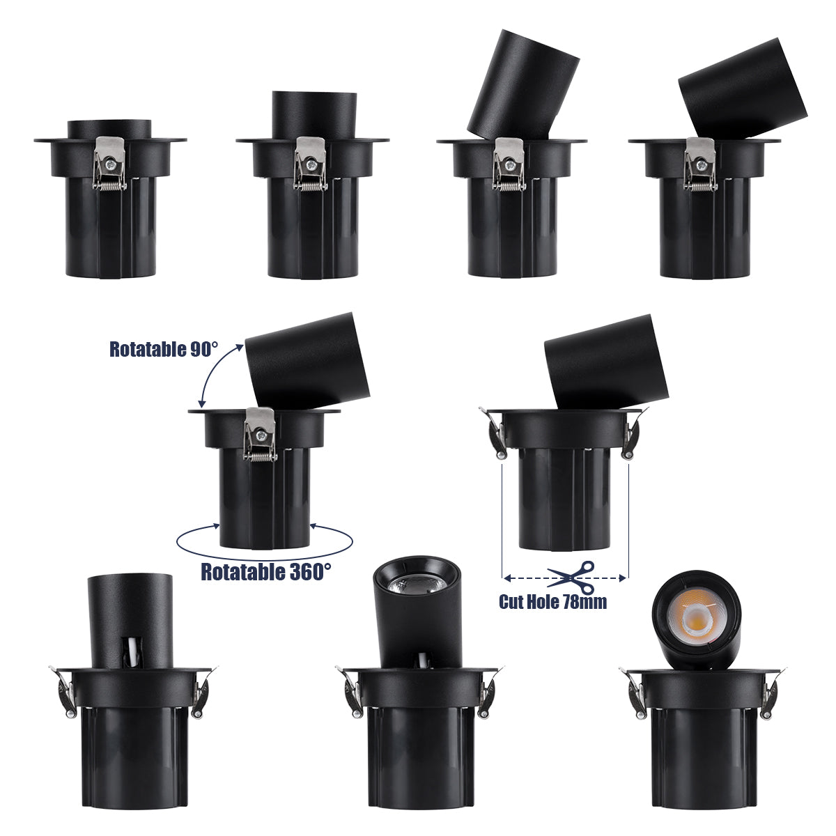 VIRGO-S 60304 Χωνευτό LED Spot Downlight TrimLess Φ9cm 7W 910lm 36° AC 220-240V IP20 Φ9cm x Υ9cm - Στρόγγυλο - Μαύρο - Φυσικό Λευκό 4500K - Bridgelux COB