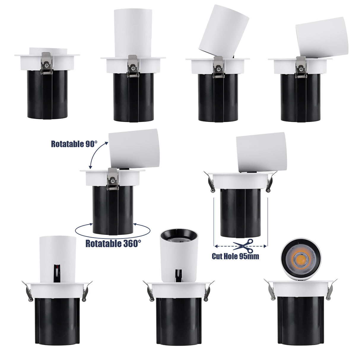 VIRGO-M 60306 Χωνευτό LED Spot Downlight TrimLess Φ11cm 12W 1560lm 36° AC 220-240V IP20 Φ11cm x Υ11.5cm - Στρόγγυλο - Λευκό με Μαύρο Κάτοπτρο - Φυσικό Λευκό 4500K - Bridgelux COB