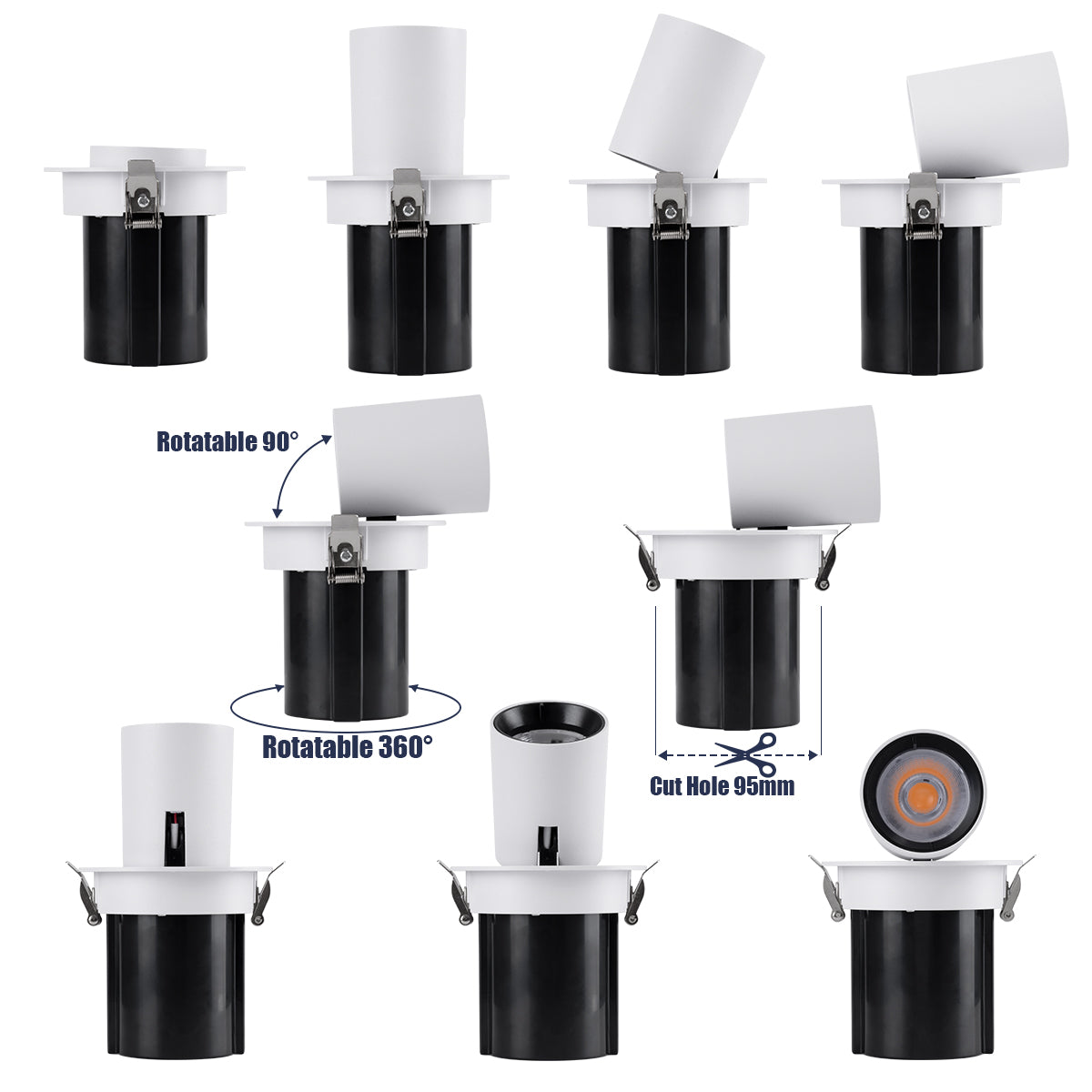 VIRGO-M 60307 Χωνευτό LED Spot Downlight TrimLess Φ11cm 12W 1500lm 36° AC 220-240V IP20 Φ11cm x Υ11.5cm - Στρόγγυλο - Λευκό με Μαύρο Κάτοπτρο - Θερμό Λευκό 2700K - Bridgelux COB