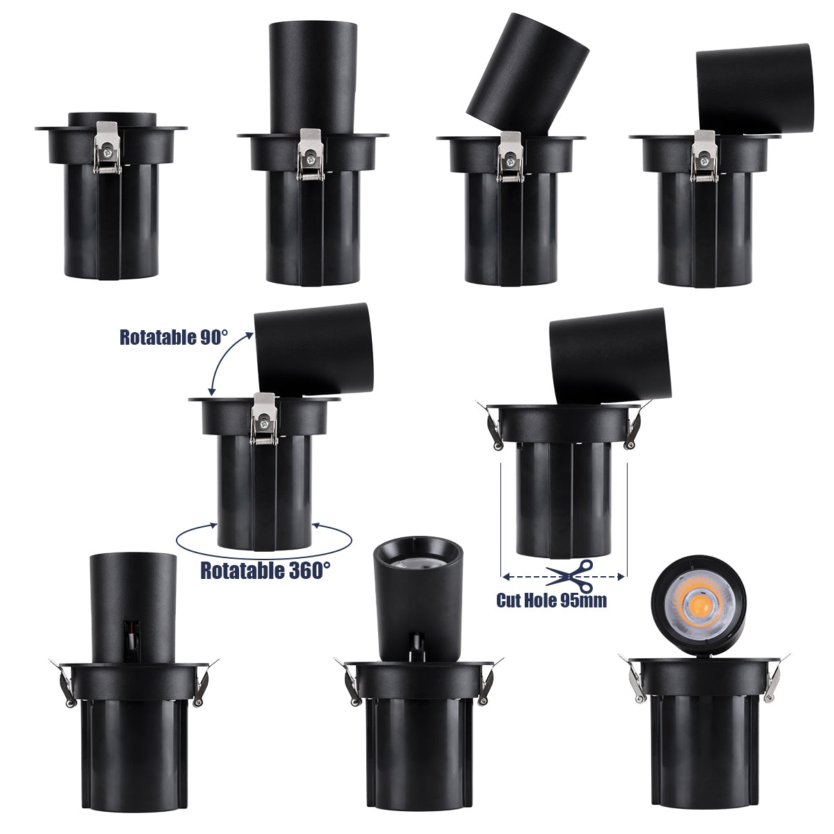 VIRGO-M 60308 Χωνευτό LED Spot Downlight TrimLess Φ11cm 12W 1560lm 36° AC 220-240V IP20 Φ11cm x Υ11.5cm - Στρόγγυλο - Μαύρο - Φυσικό Λευκό 4500K - Bridgelux COB