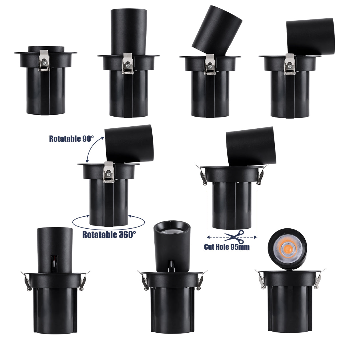 VIRGO-M 60309 Χωνευτό LED Spot Downlight TrimLess Φ11cm 12W 1500lm 36° AC 220-240V IP20 Φ11cm x Υ11.5cm - Στρόγγυλο - Μαύρο - Θερμό Λευκό 2700K - Bridgelux COB