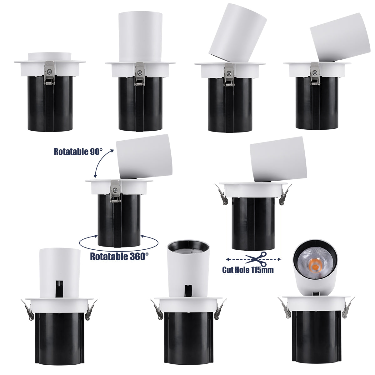 VIRGO-B 60311 Χωνευτό LED Spot Downlight TrimLess Φ13.5cm 20W 2500lm 36° AC 220-240V IP20 Φ13.5cm x Υ14cm - Στρόγγυλο - Λευκό με Μαύρο Κάτοπτρο - Θερμό Λευκό 2700K - Bridgelux COB