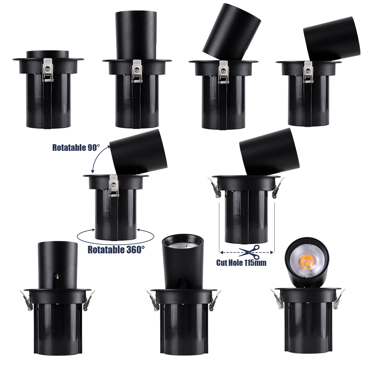 VIRGO-B 60312 Χωνευτό LED Spot Downlight TrimLess Φ13.5cm 20W 2600lm 36° AC 220-240V IP20 Φ13.5cm x Υ14cm - Στρόγγυλο - Μαύρο - Φυσικό Λευκό 4500K - Bridgelux COB