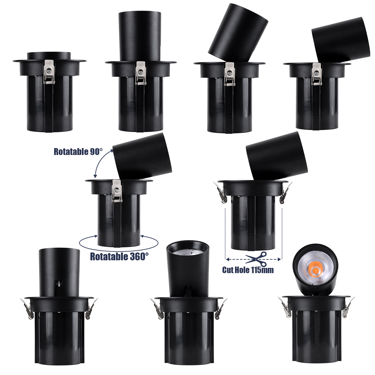 VIRGO-B 60313 Χωνευτό LED Spot Downlight TrimLess Φ13.5cm 20W 2500lm 36° AC 220-240V IP20 Φ13.5cm x Υ14cm - Στρόγγυλο - Μαύρο - Θερμό Λευκό 2700K - Bridgelux COB