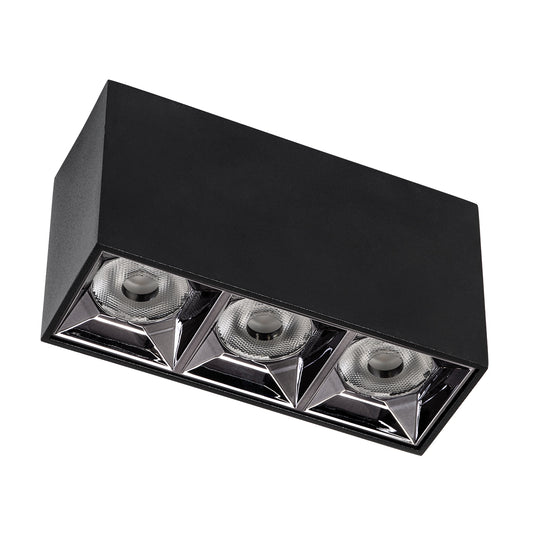 LUMINAR SUPERIOR 60325 Επιφανειακό LED Spot Downlight TrimLess 12W 1620lm 36° AC 220-240V IP20 Μ11.8 x Π4.2 x Υ6.6cm - Μαύρο με Κάτοπτρο Χρωμίου - Θερμό Λευκό 2700K - Bridgelux High Lumen Chip Gen2 - TÜV Certified Driver