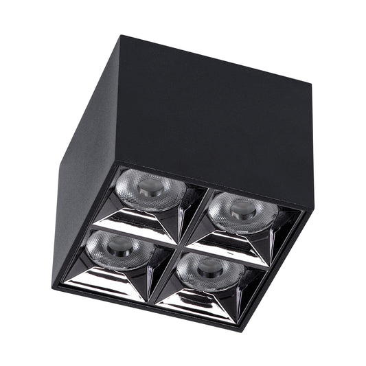 LUMINAR SUPERIOR 60332 Επιφανειακό LED Spot Downlight TrimLess 14W 1960lm 36° AC 220-240V IP20 Μ8.2 x Π8.2 x Υ6.6cm - Μαύρο με Κάτοπτρο Χρωμίου - Φυσικό Λευκό 4500K - Bridgelux High Lumen Chip Gen2 - TÜV Certified Driver