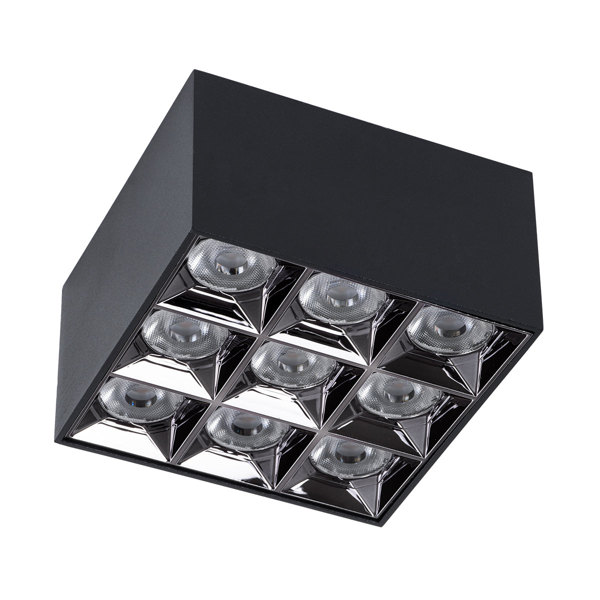 LUMINAR SUPERIOR 60337 Επιφανειακό LED Spot Downlight TrimLess 30W 4050lm 36° AC 220-240V IP20 Μ12 x Π12 x Υ6.6cm - Μαύρο με Κάτοπτρο Χρωμίου - Θερμό Λευκό 2700K - Bridgelux High Lumen Chip Gen2 - TÜV Certified Driver