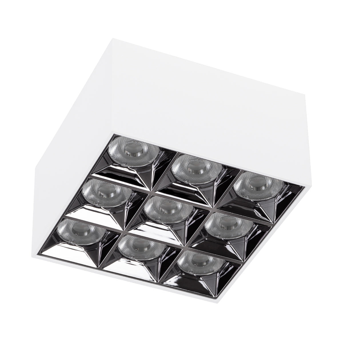 LUMINAR SUPERIOR 60339 Επιφανειακό LED Spot Downlight TrimLess 30W 4050lm 36° AC 220-240V IP20 Μ12 x Π12 x Υ6.6cm - Λευκό με Κάτοπτρο Χρωμίου - Θερμό Λευκό 2700K - Bridgelux High Lumen Chip Gen2 - TÜV Certified Driver